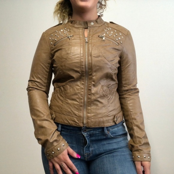 Bernardo Brown Studded Leather Jacket - Picture 1 of 5
